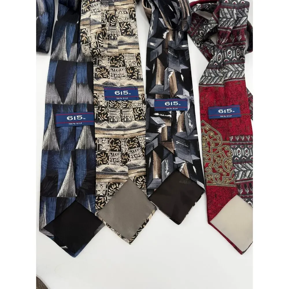 Vintage 615 Silk Necktie Lot Geometric Abstract Art Deco Mens Designer Ties